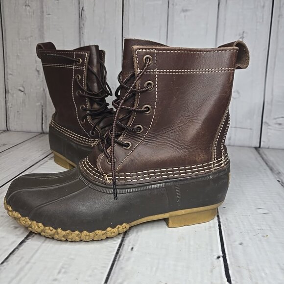 LL Bean Women's Leather Rubber Bean Boots Insulated Tan Brown Size 5 M - Picture 3 of 9